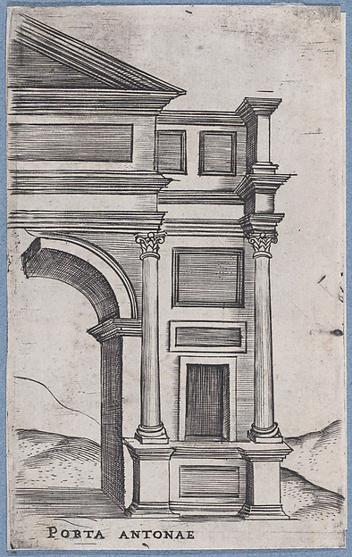 Anonymous, Italian, 16th century, Porta Antonae, from "Views of Ancient Roman Temples and Arches"