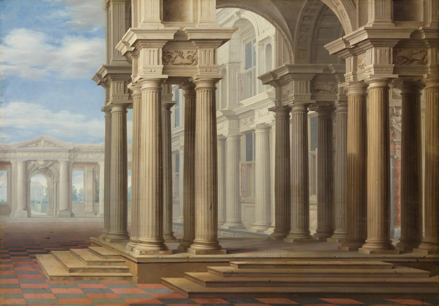 Dirck van Delen, Fantasy architecture with steps and columns