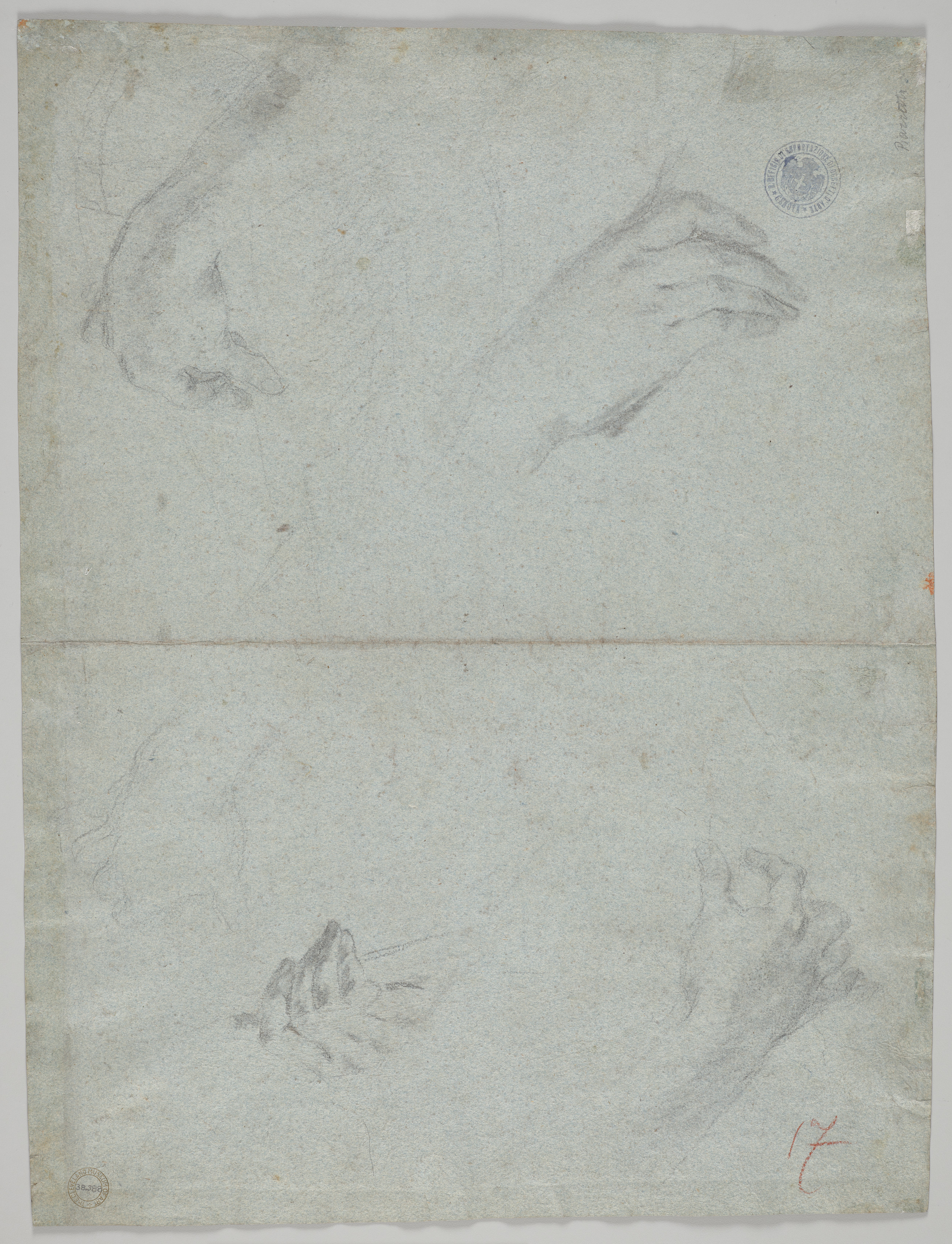 Giovanni Battista Piazzetta, Studies of Hands Playing Instruments (verso)