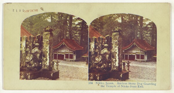 Unknown, Nikko, Japan. Ancient Stone Dog Guarding the Temple of Nikko from Evil (recto); Nara, Japan. The Thousand Lanterns... (verso)