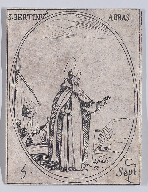 Jacques Callot, S. Bertin, abbé (St. Bertinus, Abbot), September 5th, from "Les Images De Tous Les Saincts et Saintes de L'Année" (Images of All of the Saints and Religious Events of the Year)