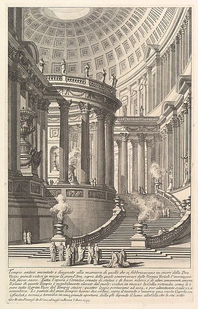 Giovanni Battista Piranesi, Imaginery ancient temple designed in the style of those built in honor of the Goddess Vesta... (Tempio antico inventato e disegnato alla maniera di quelli che si fabbricavano in onore della Dea Vesta...), from "Prima Parte di Architettura, e Prospettive"