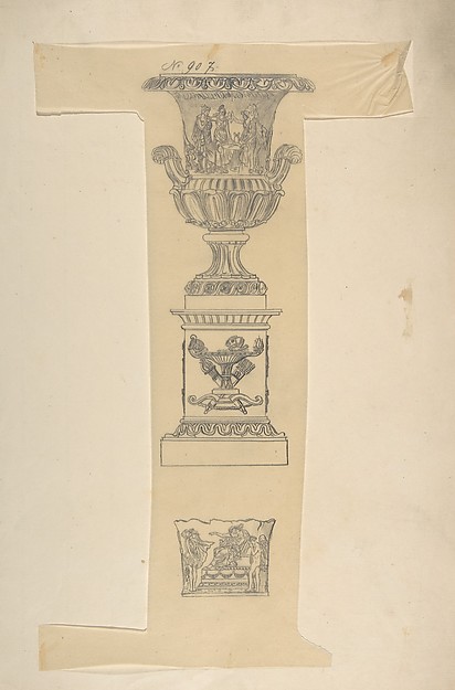 Anonymous, French, 19th century, Designs for an Urn on a Pedestal and a Cachepot