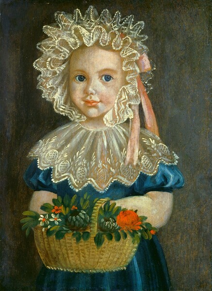 American 19th Century, Little Girl with Flower Basket