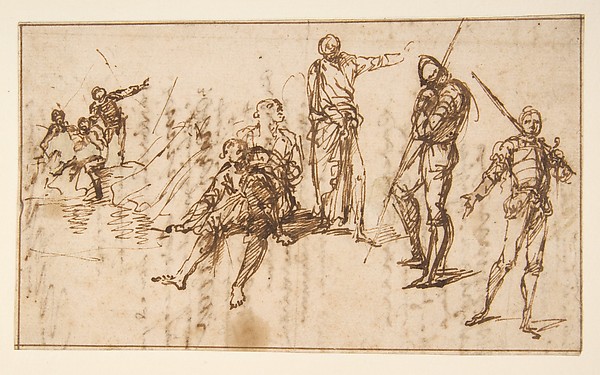 Salvator Rosa, Two Standing Soldiers and Six other Figures