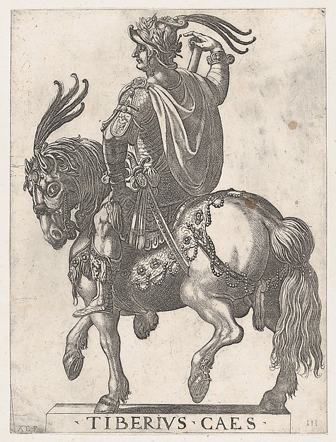 Antonio Tempesta, Plate 3: Emperor Tiberius on Horseback, from "The First Twelve Roman Caesars"