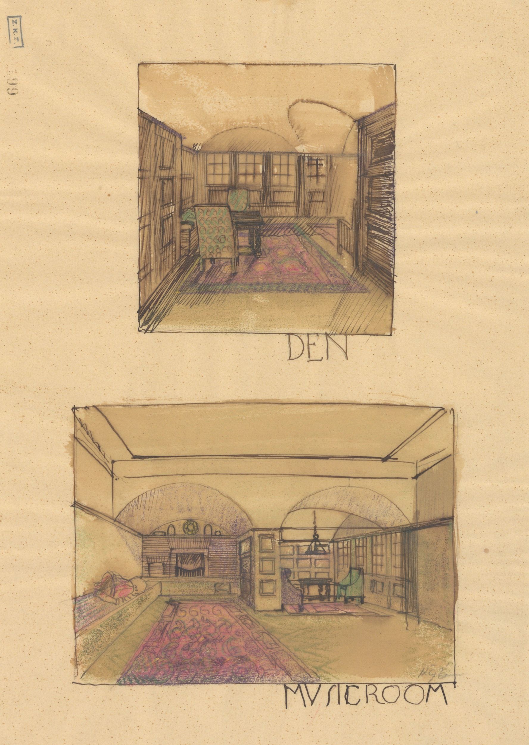Viktor Kovačić, Vila Vrbanić, studije interijera, 1."Den", 2. "Music room"