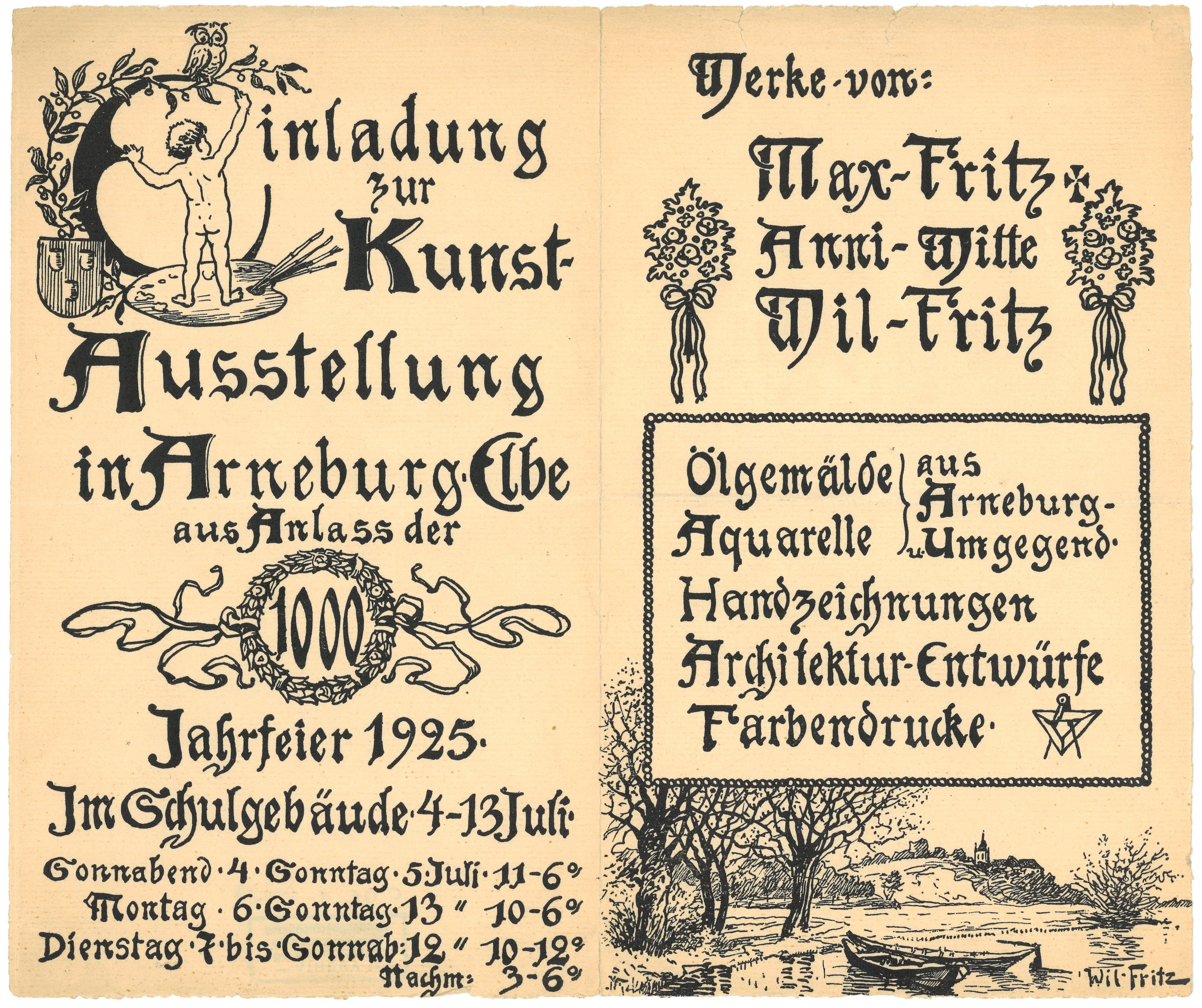 Unknown artist, Einladung zur Kunstausstellung in Arneburg/Elbe 1925
