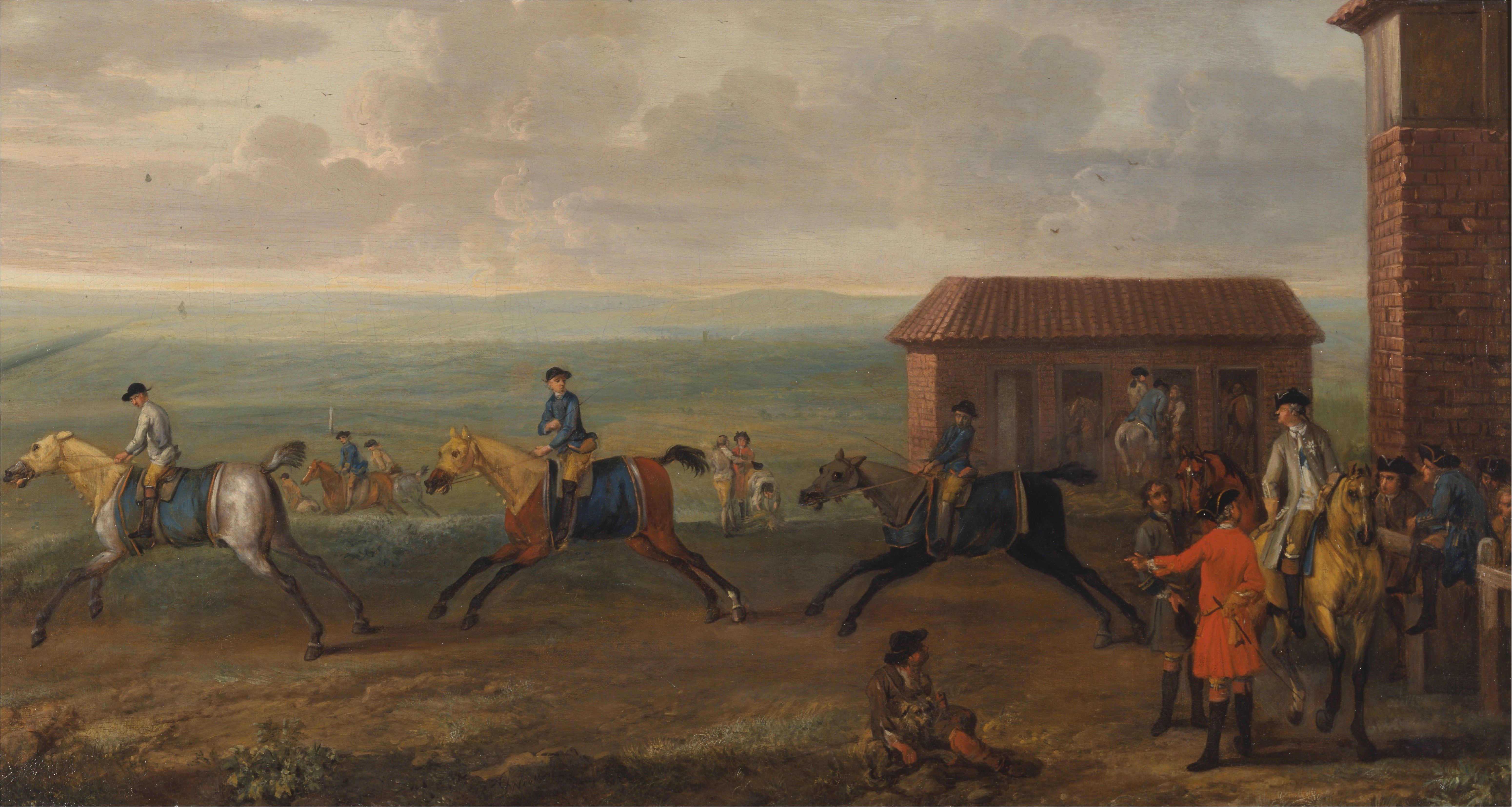 John Wootton, Lord Portmore Watching Racehorses at Exercise on Newmarket Heath