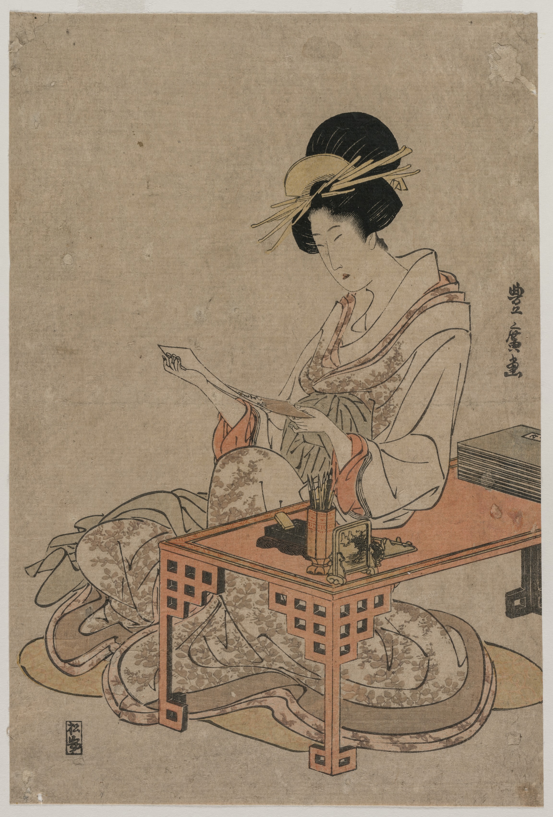 Utagawa Toyohiro, Courtesan Seated at a Writing Table