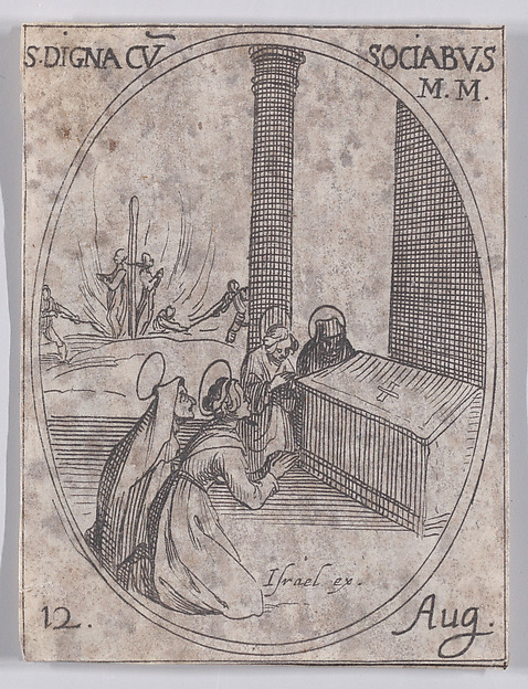 Jacques Callot, Ste. Digne et Ses Compagnes (St. Digna and Her Companions (including St. Hilaria)), August 12th, from "Les Images De Tous Les Saincts et Saintes de L'Année" (Images of All of the Saints and Religious Events of the Year)