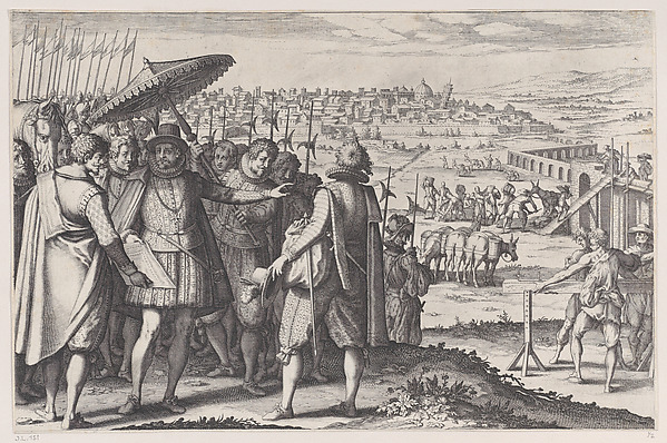 Jacques Callot, Restauration de L'Aqueduc de Pise (Restoring the Aqueduct in Pisa), from "La Vie de Ferdinand Ier de Médicis série appelée aussi Les Batailles des Médicis" (The Life of Ferdinand I de'Medici also called The Medici Battles)