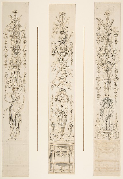 Anonymous, French, 18th century, Three Designs for Panels of Arabesques