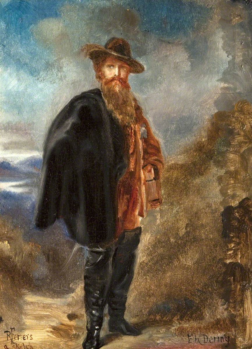 Rebecca Dulcibella Orpen, Edward Heneage Dering (1826-1892), standing, in boots and cloak (possibly in the Highlands)