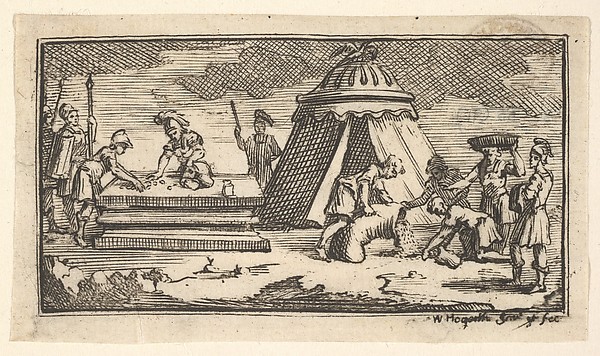 William Hogarth, Issued Barley Instead of Wheat [first version] (John Beaver, Roman Military Punishments, 1725)