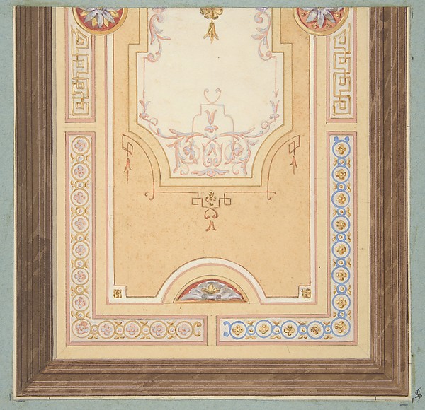 Jules-Edmond-Charles Lachaise, Design for the painted decoration of a ceiling in with strapwork and rinceaux