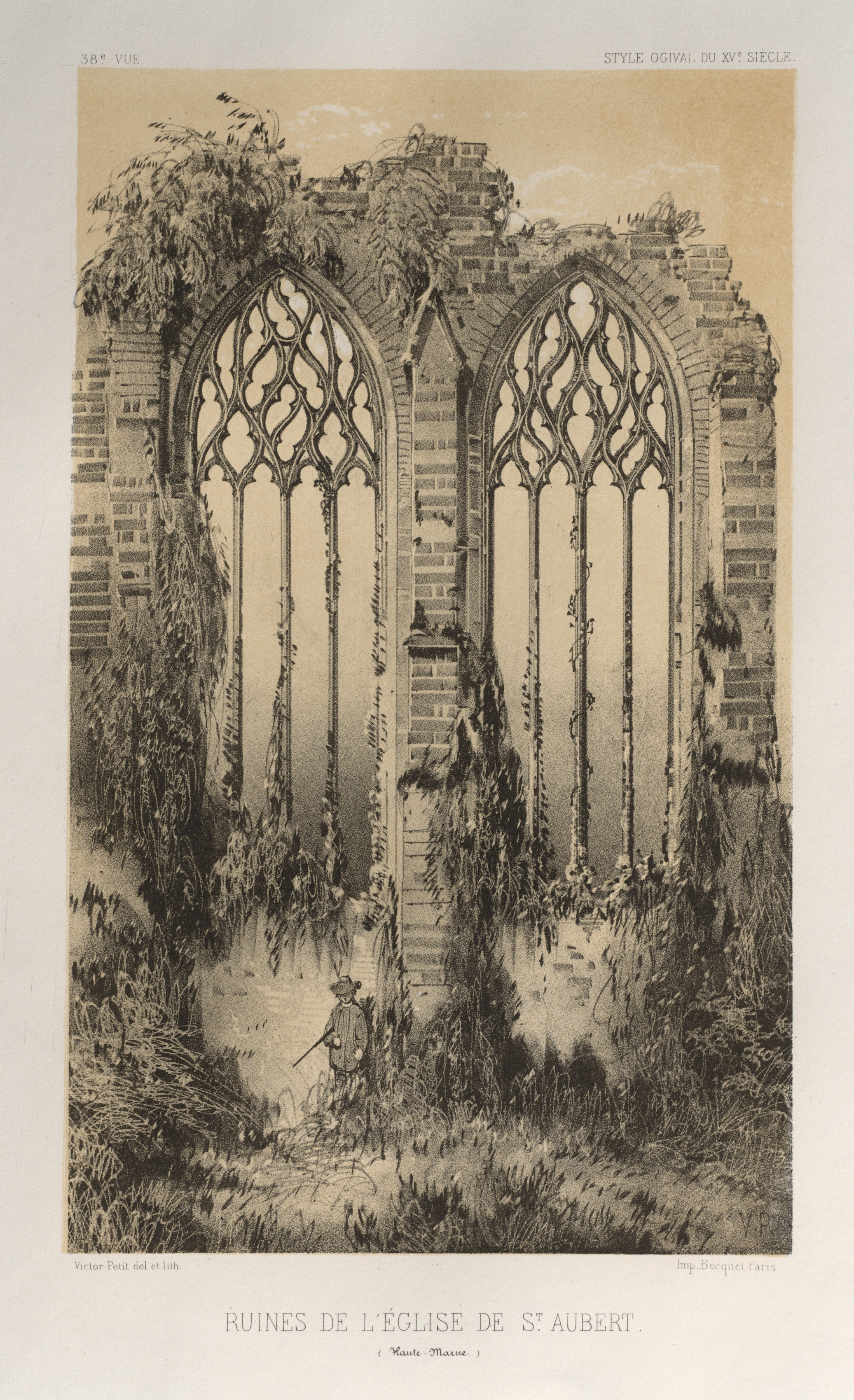 Victor Petit, Architecture Pittoresque ou Monuments des xveme. Et xvieme. Siecles: Chateaux De France des XV et XVI Siecles: Pl. 38, Ruines De L'Église De St. Aubert (Haute-Marne)