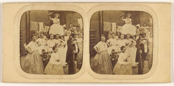 Unknown, [Group of woman following a man, one seated on a litter pouring liquid into a glass]