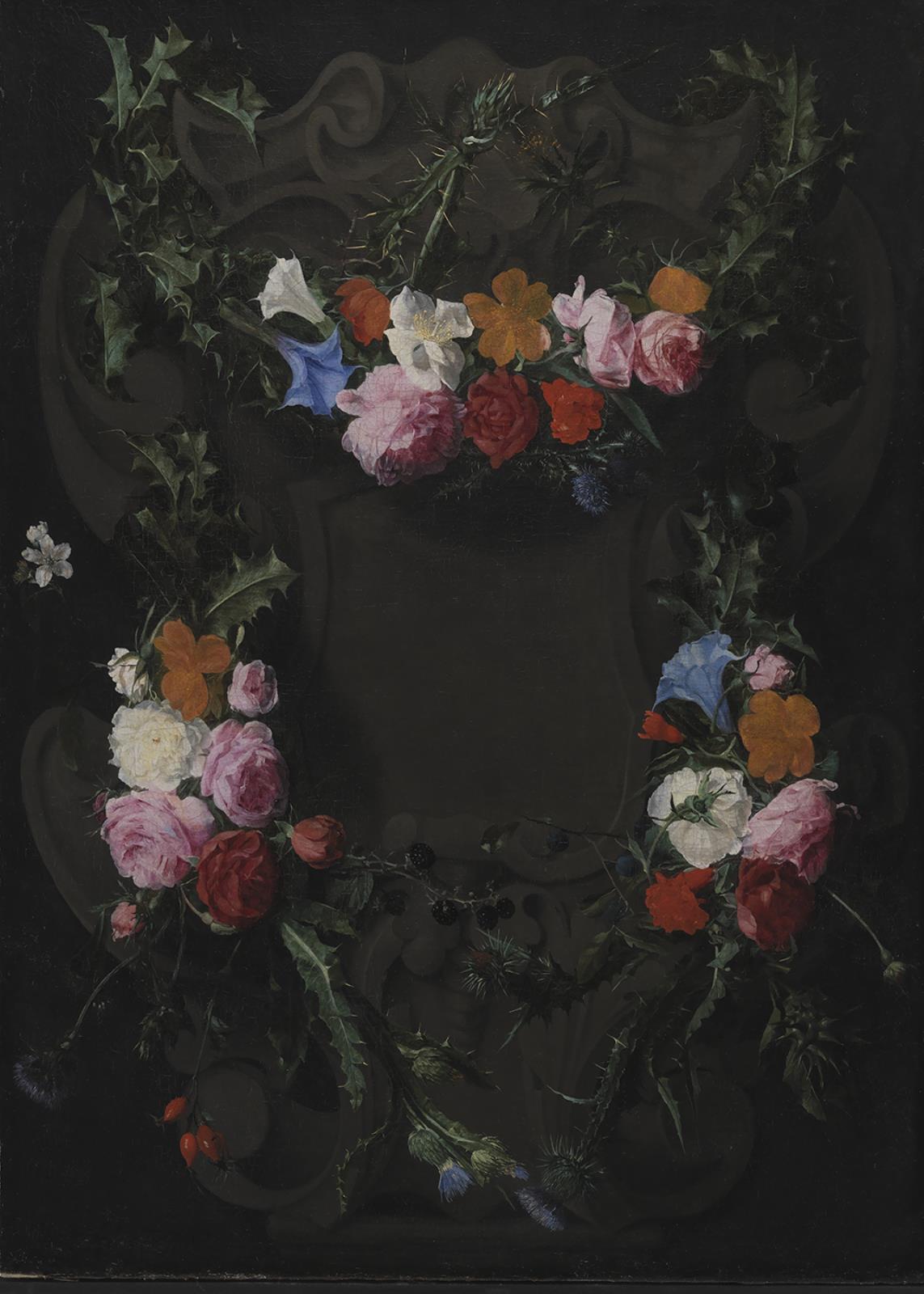 Daniël Seghers, Stenkartouche med blomsterguirlande