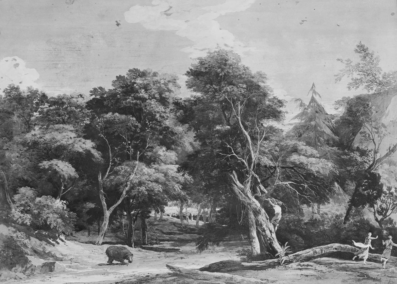 Marco Ricci, A Wood with Peasants Alarmed by a Bear