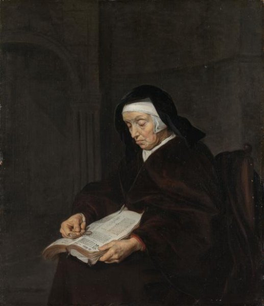 Gabriël Metsu, Old Woman Meditating