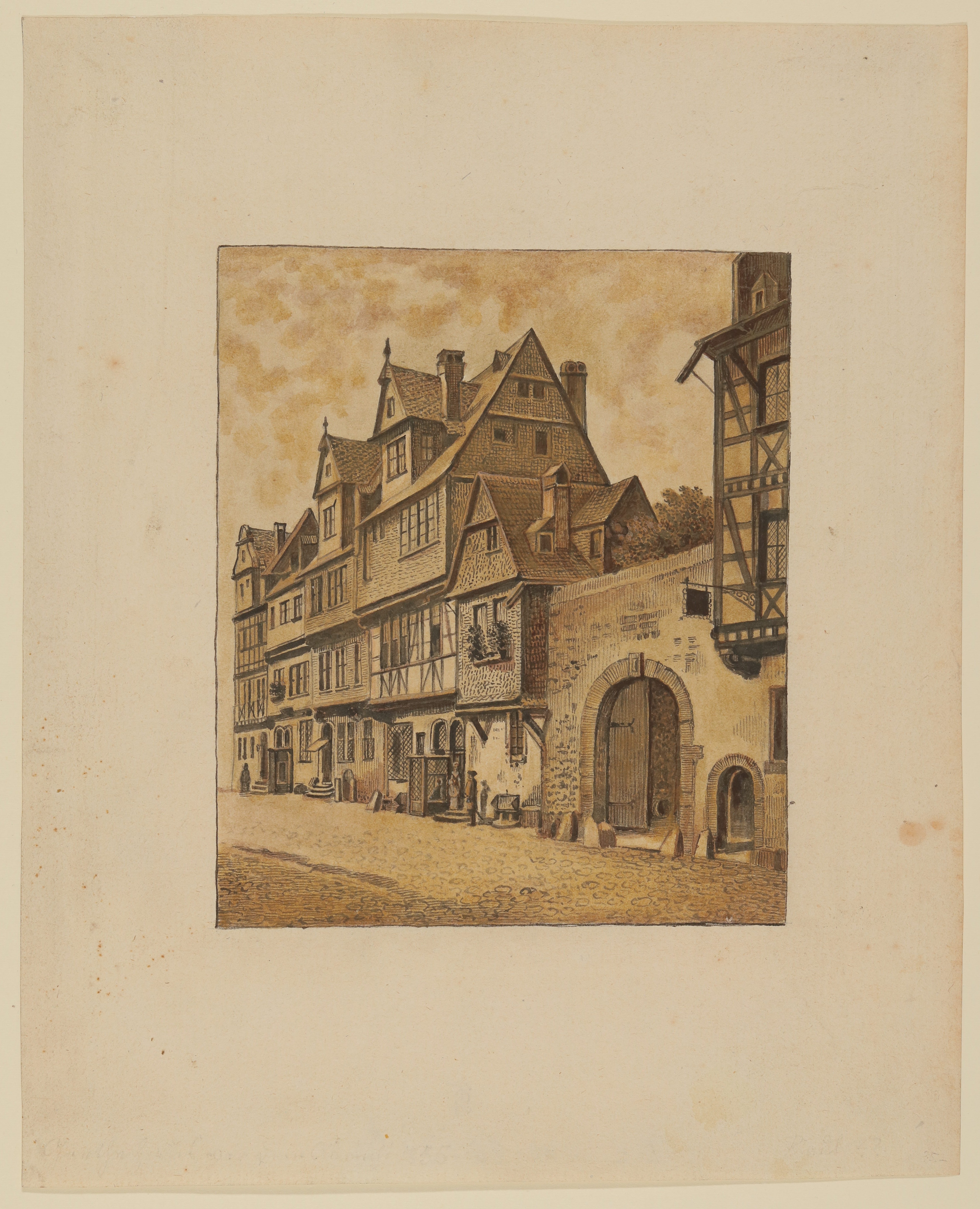 Unknown artist, Straßenfront mit Fachwerkhäusern