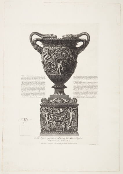 Giovanni Battista Piranesi, Stor marmorvase med putti og vinløv, fundet i Hadrians Villa i 1769