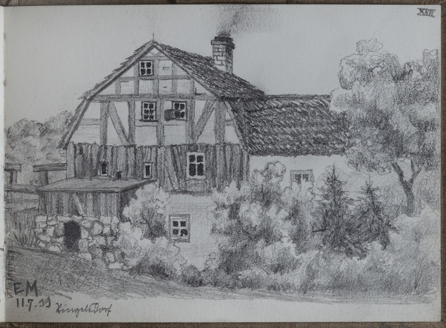 Ernst Morgenstern, Ringelsdorf: Wohnhaus mit Anbau (Skizzenbuch Ernst Morgenstern, Bl. XXII)