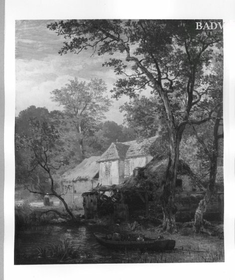 Andreas Achenbach, cottage near a brook + figures