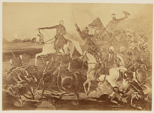 Felice Beato, [Copy Photograph of a Painting by Henry Hope Crealock Depicting a Battle Scene During the Indian Mutiny]