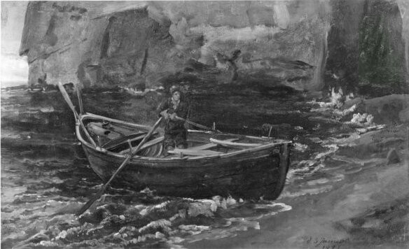 Johan Christian Dahl, Boat in southern rocky bay