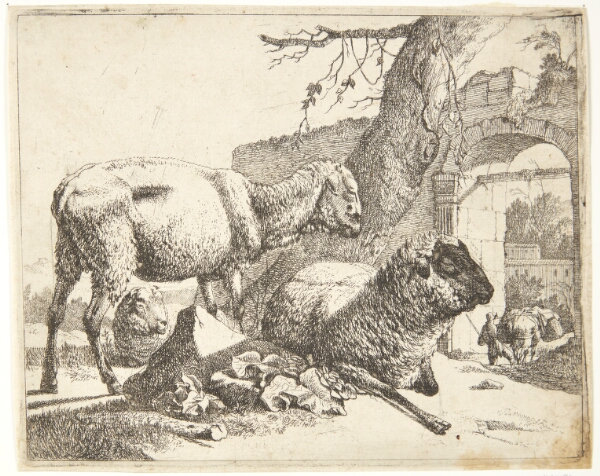 Johann Heinrich Roos, Et stående og to liggende får nær en romersk portal
