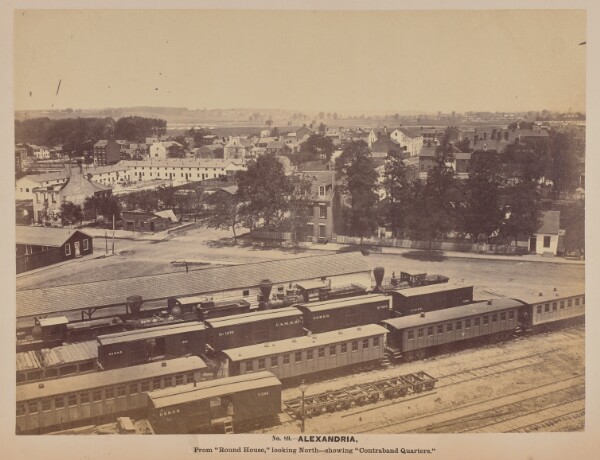 A. J. Russell, No. 89. Alexandria, From Round House looking North-showing contraband quarters. [April 1863].
