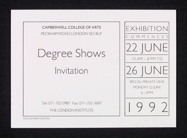 Unknown, Set of postcards (12) for Degree Diploma Shows at  Camberwell
