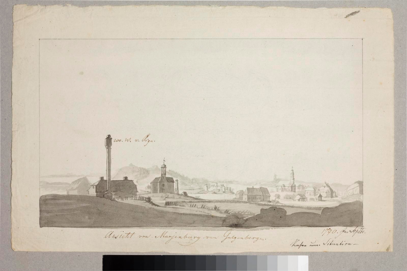 Johann Wilhelm (autor) Krause, Alūksne view from Mount of Arms/Plan around Alūksne