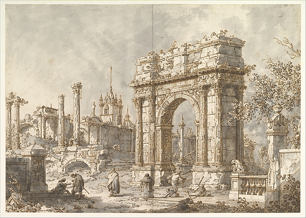 Canaletto (Giovanni Antonio Canal), Capriccio with a Roman Triumphal Arch