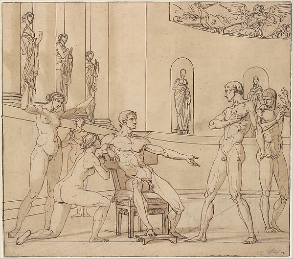 François André Vincent, The Clemency of Augustus (recto); Knight Restraining a Female Figure (verso)