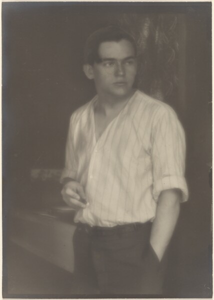 Louis Fleckenstein, [Portrait of a Young Man in Striped Shirt with Cigarette]