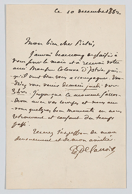 Eugène Delacroix, Letter to Pierre Marie Pietri, with envelope