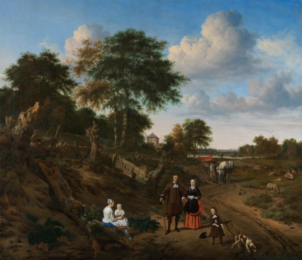 Adriaen van de Velde, Portrait of a Couple with Two Children and a Nurse in a Landscape