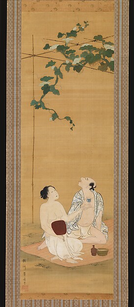 Utagawa Toyohiro, Enjoying the Evening Cool under a Gourd Trellis