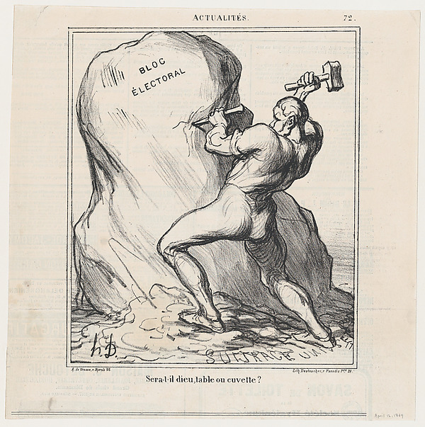 Honoré Daumier, Will he be God, a table, or a basin?, from 'News of the day,' published in Le Charivari, April 12, 1869