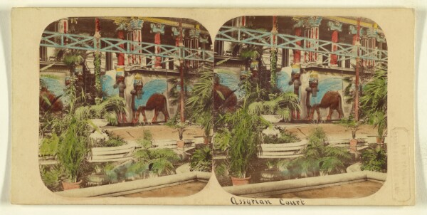 London Stereoscopic and Photographic Company, Crystal Palace. The Assyrian Court, viewed from beyond the Fountain Basin.