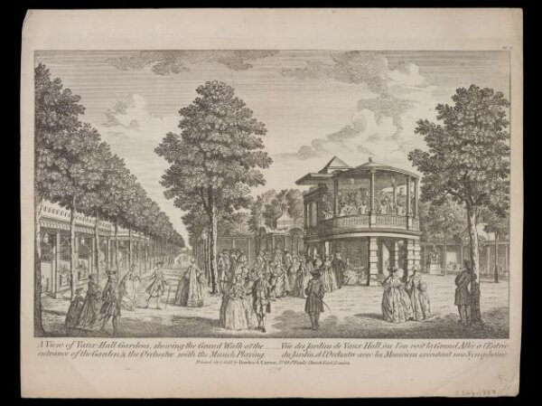 Unknown, View of Vaux-Hall Gardens, shewing the Grand Walk at the entrance of the Gardens and the Orchestre with the Musick Playing