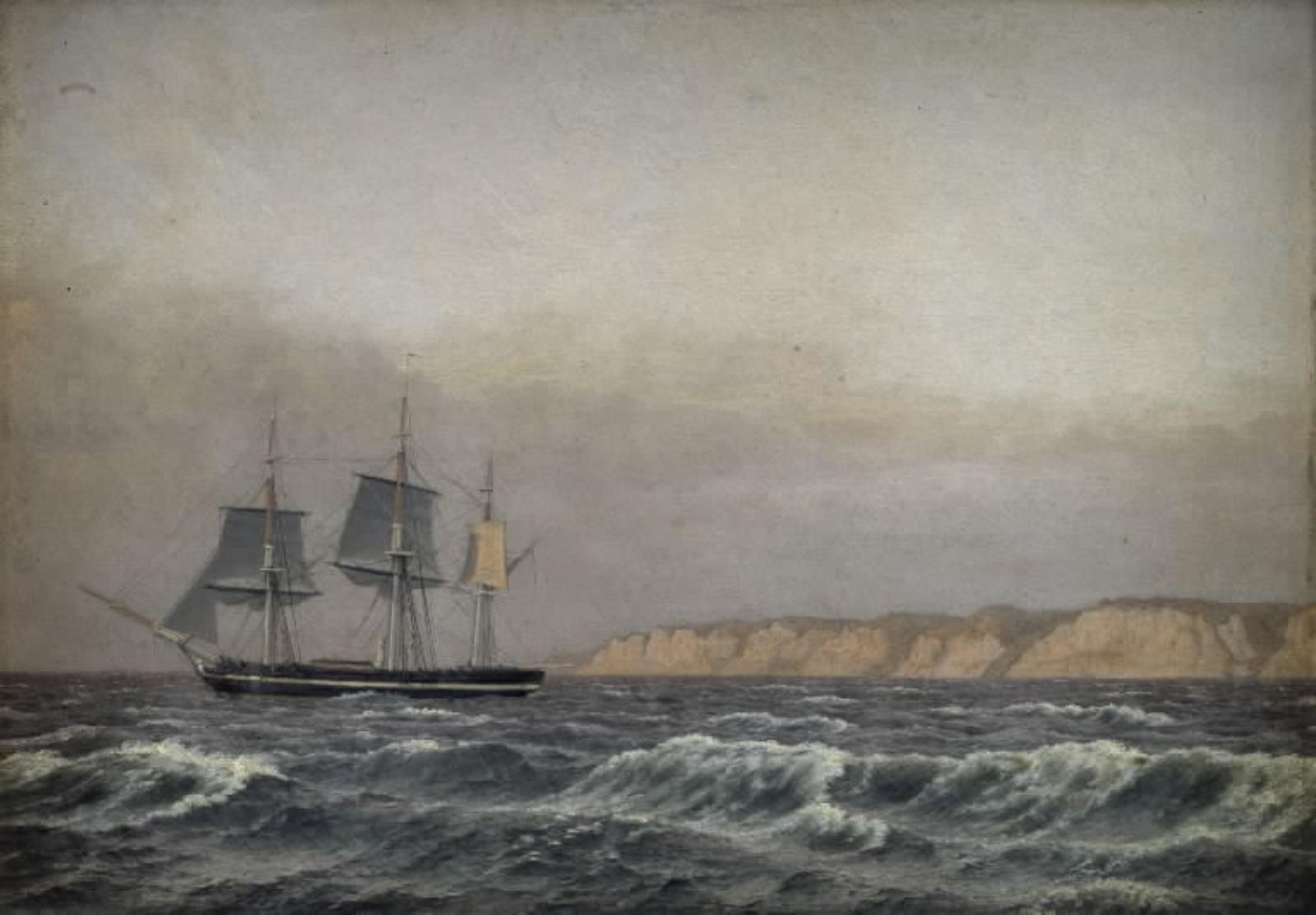 C.W. Eckersberg, Møens Klint i 3/4 mils afstand fra kysten og en sejlende korvet