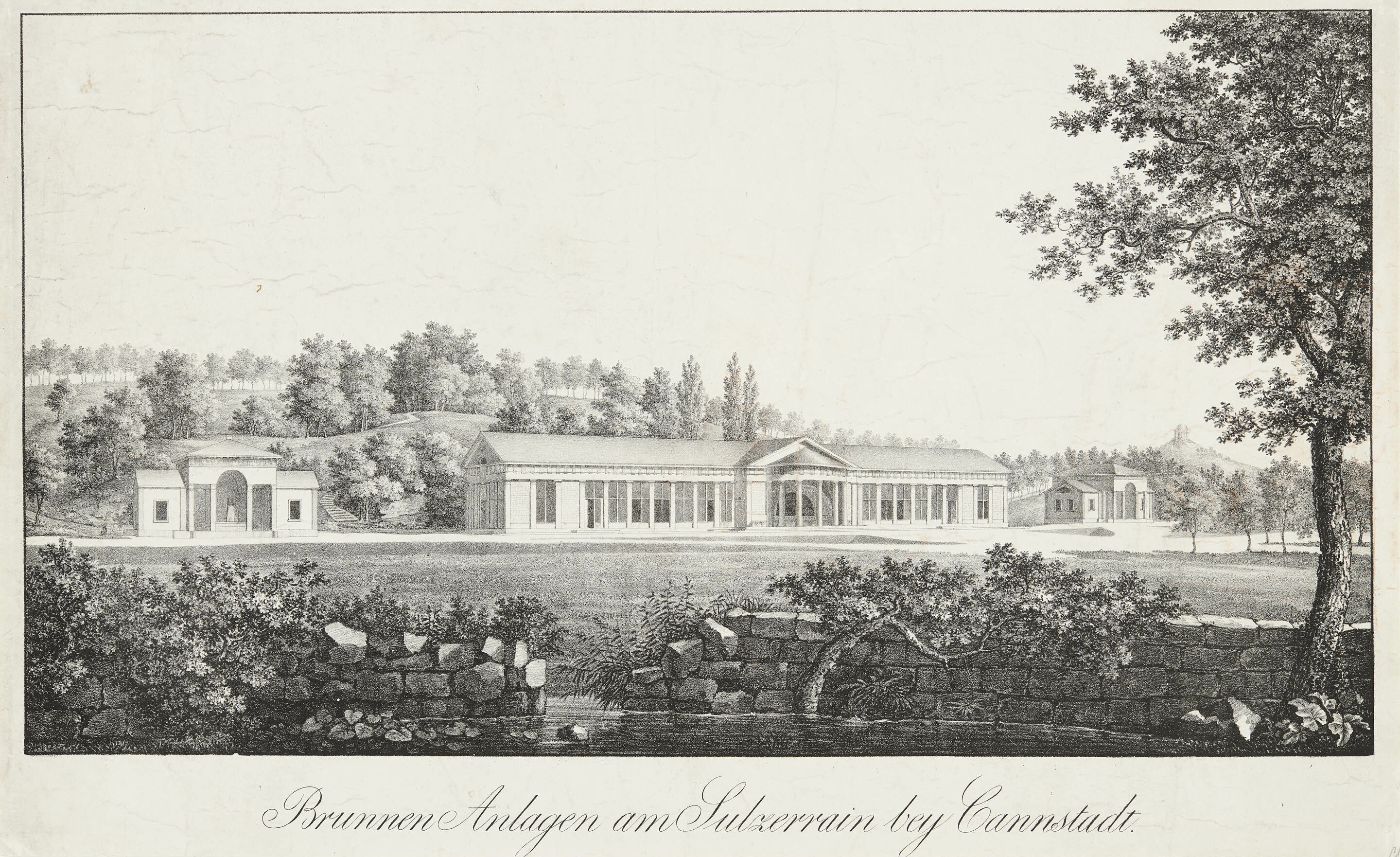 Unknown artist, Ansicht des Kursaals und der Brunnenanlagen in Cannstatt