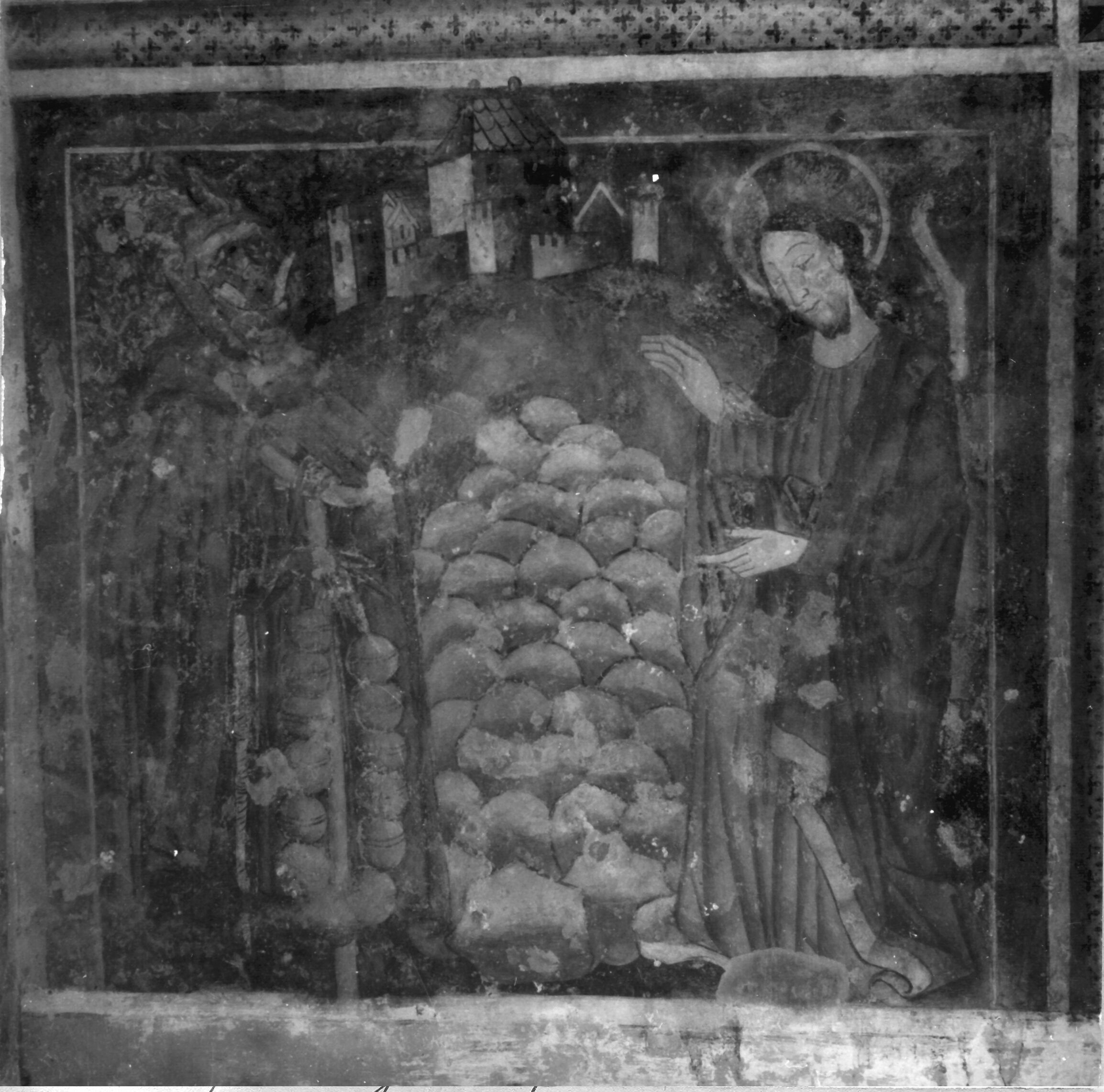 Branko Fučić, Beram (Pazin), crkva sv. Marije na Škriljinama, unutrašnjost, detalj: freska Vincenta iz Kastva, 1474. godina