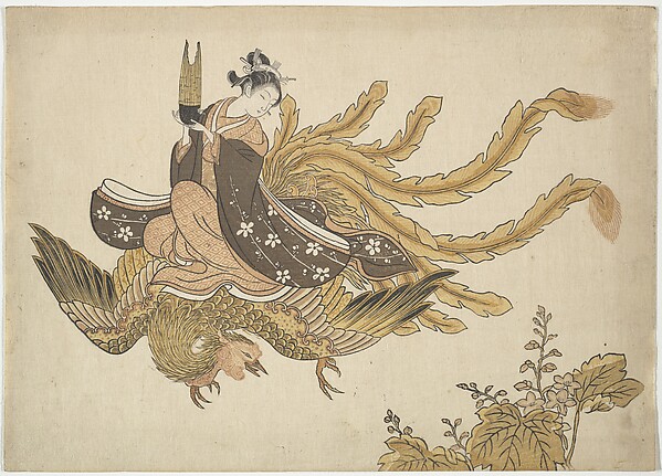 Suzuki Harunobu, Young Woman Riding a Phoenix