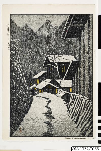 Kasamatsu Shirô, Träsnitt, Grafik, Bildkonst, Bygata i snö, Woodblock, Woodcut, Print