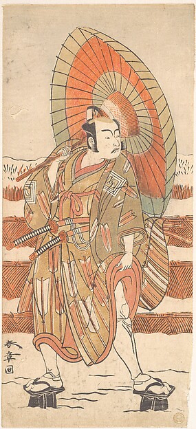 Katsukawa Shunshō　勝川春章, The Second Ichikawa Yaozo as a Samurai Standing in the Snow
